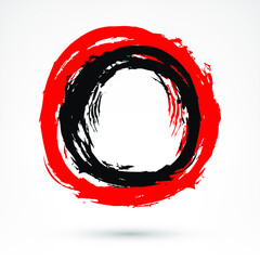 Circle brush stroke. Black and red brushstroke. Dirty texture in grunge style. Paint brushstrokes isolated on white background. The design graphic element is saved as a vector illustration in EPS