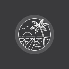 hand painted logo design vector summer vibes. Summer seaside line art logo design template. Summer Vibes vintage retro logo design