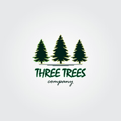Three trees logo design inspiration. Three trees design logo template. Creative ideas illustration of three pine trees design logos