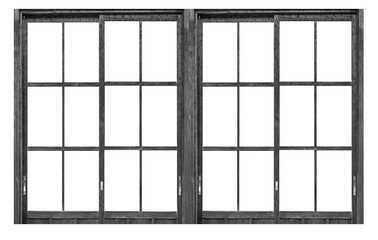 Black wood window frame isolated on white background - 358427903