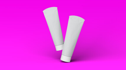 Double dynamic toothpaste mockup on pink background. 3D Rendering.