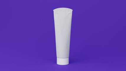 Single toothpaste mockup on purple background. 3D Rendering.