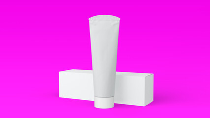 Single toothpaste mockup on pink background. 3D Rendering.
