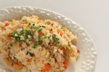 Korean food, kimchi and chicken fried rice