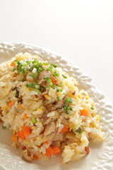 Korean food, kimchi and chicken fried rice