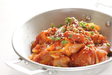 Korean cooking, marinated chicken and gochujang