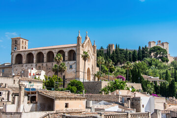 Fototapeta premium Church, village and mountain landscape in Arta, Majorca