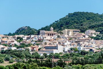 Fototapeta premium Church, village and mountain landscape in Arta