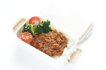 Japanese food, keema curry and rice in bento for lunch