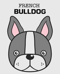 Cute cartoon french bulldog. Hand drawn vector illustration art . Grey and White French.