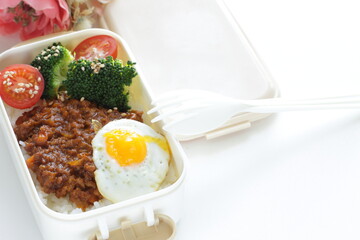 Japanese food, keema curry and rice in bento for lunch