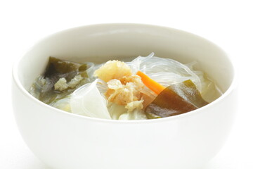 seaweed and cabbage with dried fish in Korean soup
