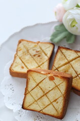  cut pattern on toasted orange bread for gourmet breakfast