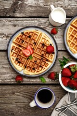 Homemade Chocolate chip waffles with strawberries