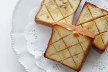  cut pattern on toasted orange bread for gourmet breakfast