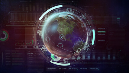 Globe in space and infographics on the theme of Travel Economics