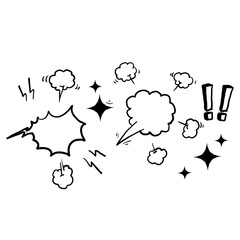 hand drawn doodle element collection. bubble speech, boom, wow.doodle style vector