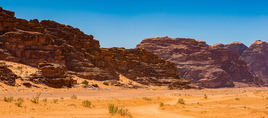 It's Landscape of the desert of Wadi Rum, The Valley of the Moon, southern Jordan.