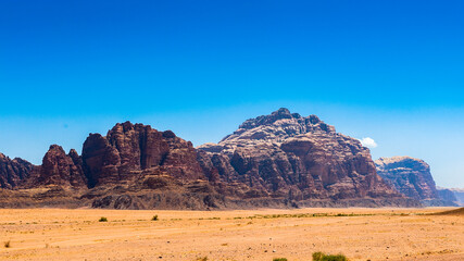 Fototapeta na wymiar It's Landscape of the desert of Wadi Rum, The Valley of the Moon, southern Jordan.