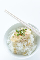 Chinese food, steamed mince  egg and rice  with soy sauce 