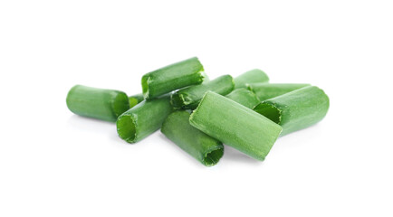 Cut green spring onion isolated on white