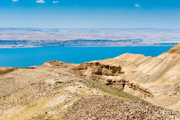 Fototapeta na wymiar It's Dead sea and the hills of Jordan