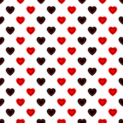 Heart pattern, seamless black and red hearts pattern, vector illustration.