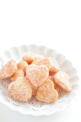 Japanese food, heart shaped rice cracker on dish for wagashi