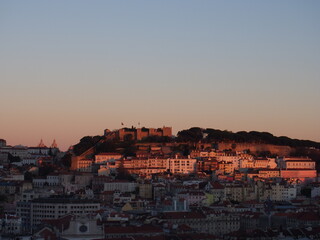 The sunset seen from Miradouro Sao Pedro de Alcantara with a great view, Lisboa, Portugal