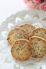 Homemade black sesame cookie on dish with copy space
