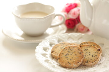 Homemade black sesame cookie on dish with copy space