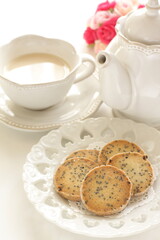 Homemade black sesame cookie on dish with copy space