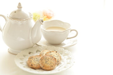 Homemade black sesame cookie on dish with copy space