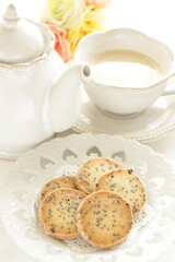 Homemade black sesame cookie on dish with copy space