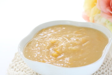 Chinese food ingredient, sweet corn paste in bowl 