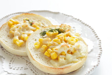 Sweet corn and cheese toasted English muffin sandwich