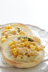 Sweet corn and cheese toasted English muffin sandwich