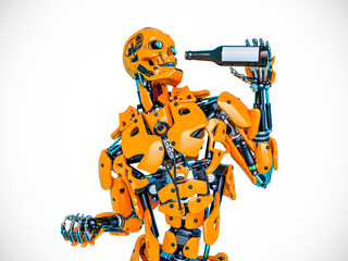 android holding a bottle and drinking