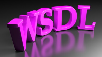 WSDL purple bent write on black glossy desk - 3D rendering illustration