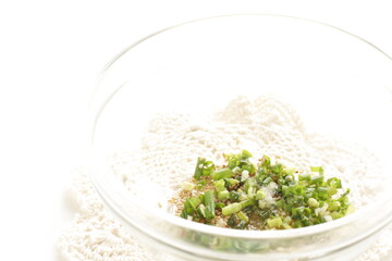 Korean cooking, sugar, soy sauce and green onion for mixed seasoning