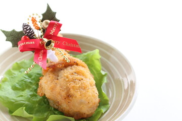Fried chicken and Christmas decoration for seasonal holiday food