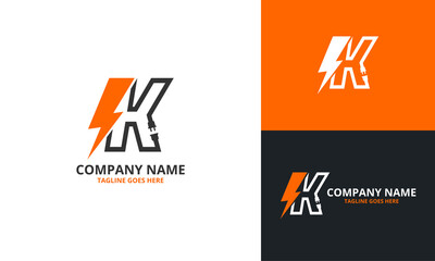 Flash K Letter Logo Icon Template. Illustration vector graphic. Design concept Electrical Bolt With Initial K Letter Logo Design. Perfect for corporate, technology, initial , community and more techno