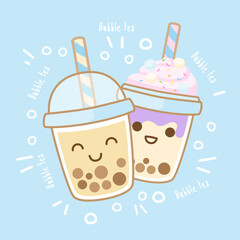 Character Cartoon love Boba Bubble Milk Tea, Pearl milk tea, Yummy drinks, Taiwan milk tea, Boba Bubble Milk Tea, Cute Sticker, Vector Illustration