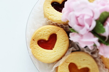 Homemade heart shaped jam cookies