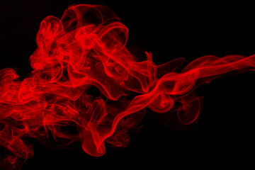 Red smoke on black background, fire design, darkness concept