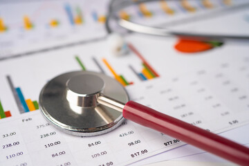 Stethoscope on chart graph paper, finance, account, statistic, analytic economy Business concept.