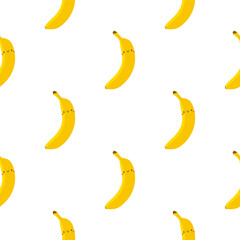 Kawaii Cartoon Banana. Seamless Vector Pattern