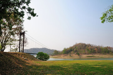 A Long Wooden Suspension Bridge