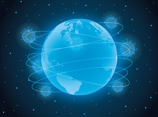 covid19 particles and earth planet futuristic lights