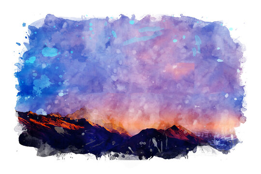 Mountain Image, Mixed Media Image Of Photo And Watercolor